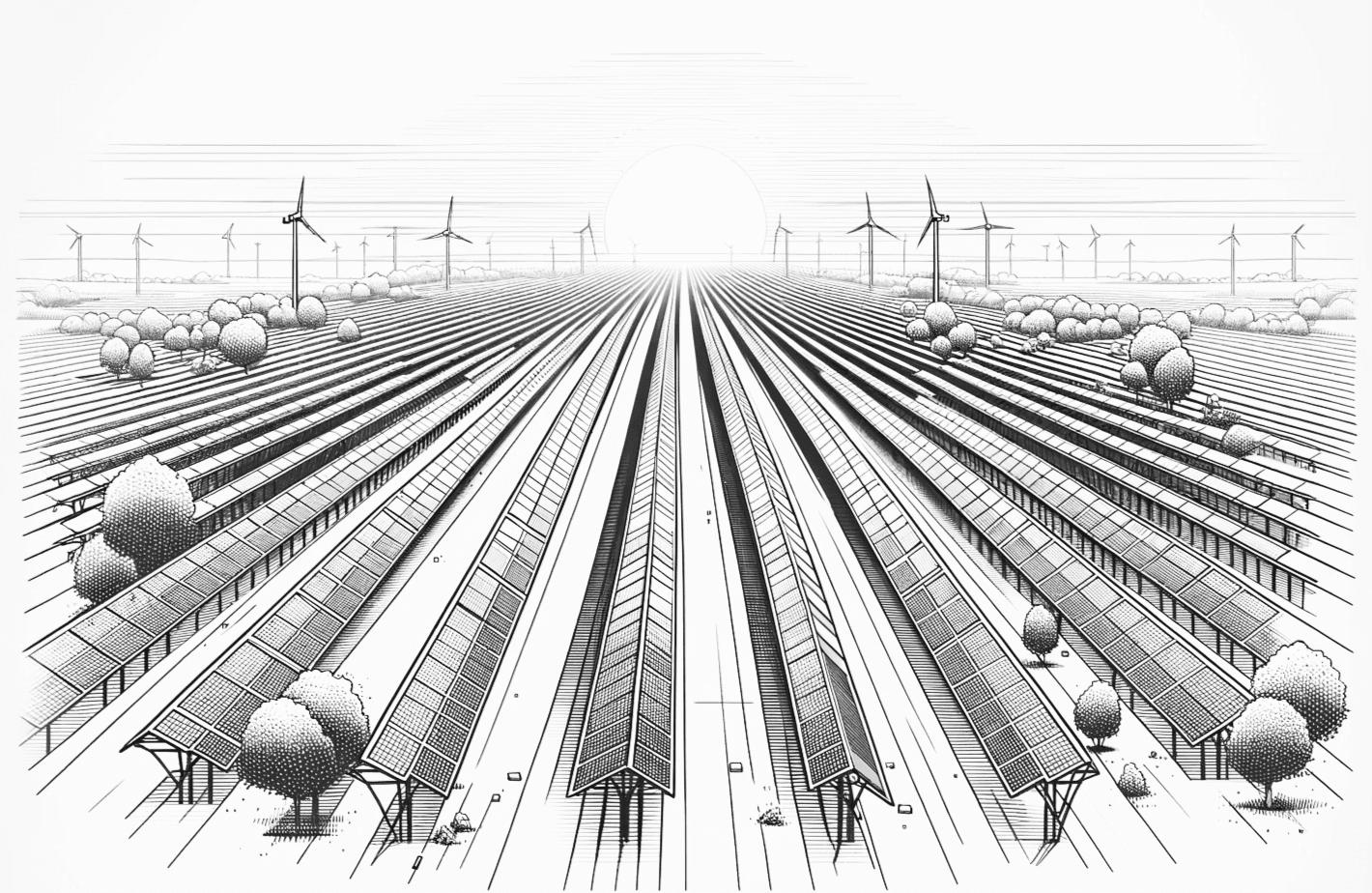 Solar Panels Park Line Art